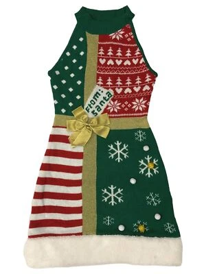 Womens (Jrs) Black Green From Santa Christmas Ugly Holiday Sweater Dress - Image 1 of 3
