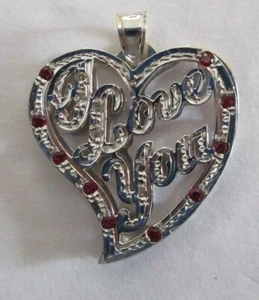 14K Gold " I Love You " Diamond & Ruby Pendant TCW=1/4 Carat F-SI1 3.20 Gr - Picture 1 of 7