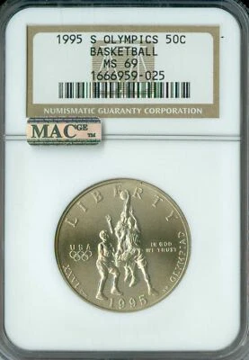 1995-S BASKETBALL HALF DOLLAR NGC  MS69 PQ 2ND FINEST REGISTRY MAC SPOTLESS * - Image 1 of 4