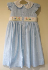 NWT Remember Nguyen Seersucker Smocked Bodice Dress Girl's Size 8 - Picture 1 of 3
