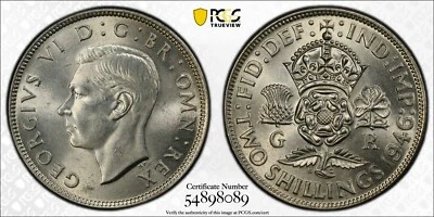 GREAT BRITAIN Two Shillings 1946, PCGS MS 64 Brilliant, Blazing UNC, Florin. R9 - Image 1 of 3