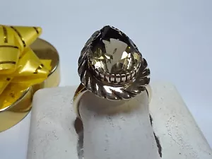 7.5ct Natural Pear Cut Smokey Topaz Victorian Style 14Kt Yellow Gold Ring #12782 - Picture 1 of 4