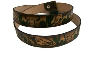 Belt Cow Skull Cowhide Leather Made in USA - Picture 1 of 3