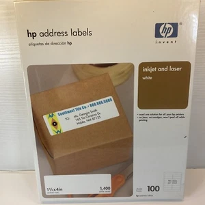 HP Address Labels Inkjet & Laser White 100 Box Labels Per Sheet 1 1/3 x 4 - NEW - Picture 1 of 3