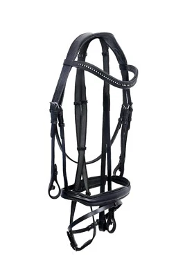 ACES EQUINE Anatomische Trense Pferd Trense mit Blitz Nasenband Diamant Stirnband schwarz braun