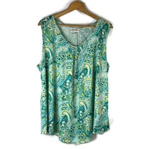 Star Vixen Womens Tunic Tank Top Size 3X Green Paisley Scoop Neck Sleeveless - Picture 1 of 7