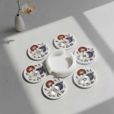 Posavasos de mármol blanco natural | Juego de regalo posavasos premium Foto 1 de 4