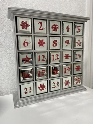 Wood Mirrored Doors 25 Day Christmas Advent Calendar Box Countdown gilded Noel - Image 1 of 4