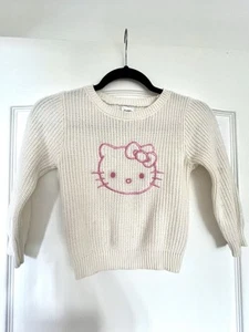 HELLO KITTY Girls Ivory With Pink Kitty Face Sweater 7/8 Size - Picture 1 of 16