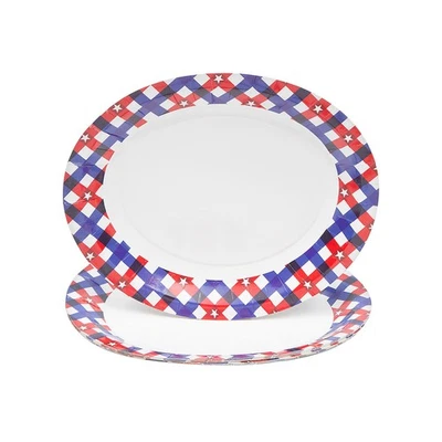 Patriotic Gingham Disposable Paper Banquet Plates - 11 3/4" x 10", 8 count - Image 1 of 2