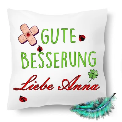 Gute Besserung Kissen Krankengeschenk Personalisiert mit Namen und Füllung 40x40 - Bild 1 von 4