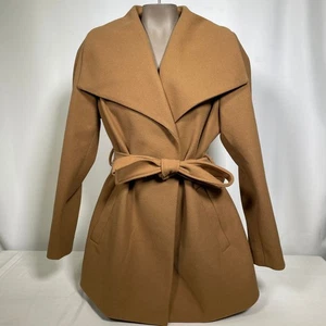 Tahari Wrap Coat Belted Caramel Brown Shawl Collar Warm Jacket Women's LARGE - Picture 1 of 14
