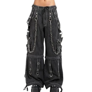 Pantalones góticos para hombre hilos reflectantes gris pent hebilla puntada cremalleras cadena pantalones - Imagen 1 de 5