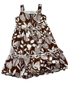 isabel garreton Girls Dress Brown White Floral 100% Cotton Size 3 - Picture 1 of 6