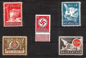 Nazi Deutschland Hakenkreuz Briefmarke + Verbündeter Kroatien Hrvatska Stamp Set WW2 MNH - Bild 1 von 1
