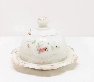 Versailles Milk Glass Butter Dish Enamel Roses Dithridge Early American - Picture 1 of 3