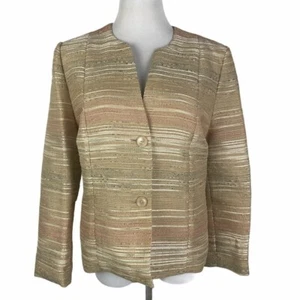 Alfred Dunner Petite Striped Blazer Women's 10P Tan Gold Lined Long Sleeve - Picture 1 of 8