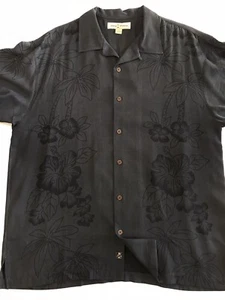 Tommy Bahama Floral Hawaiian Shirt Black 100% Silk Short Sleeve Mens Large - Picture 1 of 11