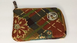 Spartina 449 Daufuskie Island Small Wallet Brown Green Floral Leather & Linen - Picture 1 of 4