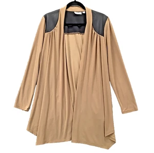 Joan Rivers Jacket Women's L Shacket Brown Black Inset Stretch Open Long VTG - Picture 1 of 12