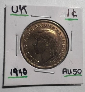 1940 UK Great Britain 1 One Penny King George VI Large Bronze Coin - Picture 1 of 2