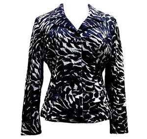 Vtg Suit Jacket Large Animal Print Chic Blazer Mod Textured Knit Buttons e - Picture 1 of 24