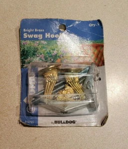Vintage Bulldog Bright Brass Swag Hooks Item #210765 (NEW OLD STOCK) - Picture 1 of 5