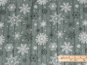 Christmas Memories Teal Gray Snowflakes Wood Grain Fabric by the 1/2 Yard  #5258 - Picture 1 of 2