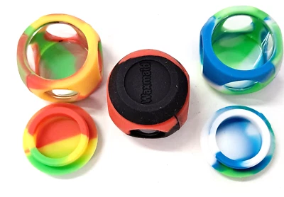 Storage Container Silicone/Glass Non Stick  1"x1"  3 PACK- Rasta/Red/Blue - Image 1 of 2