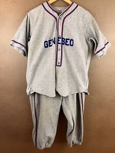 VTG 40s 50s Geneseo Maple Leafs Illinois Wool Baseball Jersey Uniform Gray 