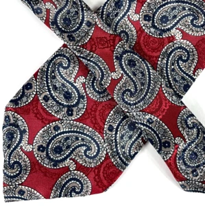 Vintage: Oscar de la Renta Mens Tie, Red White Blue Paisley Pattern, Silk - Picture 1 of 7