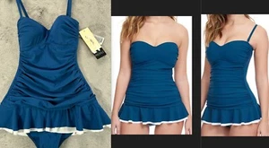Profile by GOTTEX Tutti Frutti Bandeau Swimdress Blue One Piece Swimsuit Size 6 - Picture 1 of 17