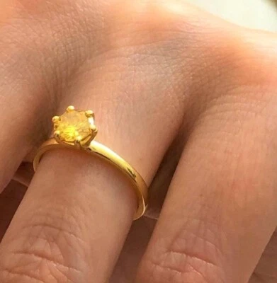 Alianza de compromiso de citrino real corte redondo de 1,00 quilates de oro amarillo macizo de 14 quilates Foto 1 de 4