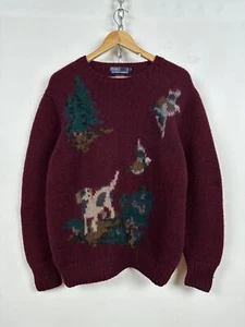 Men's Vintage Polo Ralph Lauren Hand Knit Hunting Dog Duck Sweater Size M - Picture 1 of 23