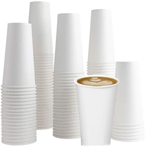 50 Pack Disposable Paper Cups 20 oz White Coffee Cups For Hot and Cold Drinks - Picture 1 of 4