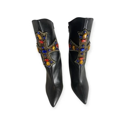 LILIANA BOOTS- CROSSY-1 POINTY TOE GEM CROSS  SHOES Women – Black - Image 1 of 4