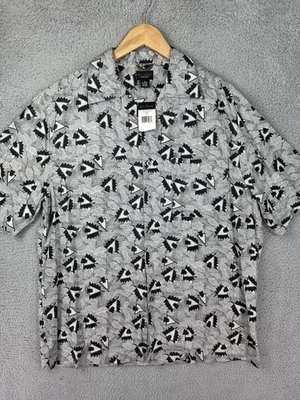 Vintage Reunion Menswear Shirt Mens Medium Black Gray Rayon Geometric Camp 90s - Image 1 of 4