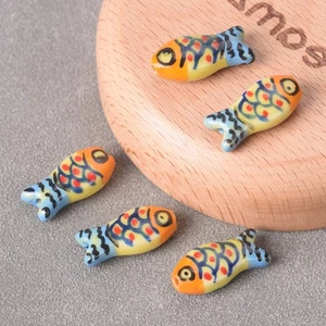 5pcs Hand Painted Fish 21x10mm Handmade Ceramic Loose Beads For Jewelry Making - Picture 1 of 4