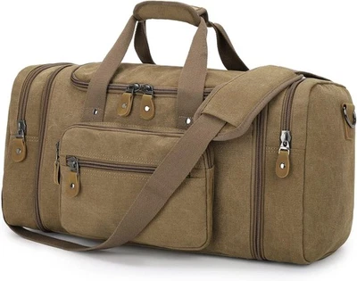 Gonex Canvas Duffle Bag for Travel, 50L Duffel Overnight Weekend Bag(Coffee) - Image 1 of 4