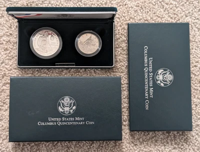 1992 Proof Silver Dollar Columbus Quincentenary 2 Coin Set OGP - Image 1 of 3