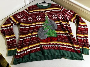 Ugly Christmas Sweater Sloth Holding Christmas Tree Green Red Size XXL - Picture 1 of 4