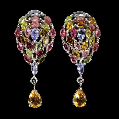 Pendientes de plata de ley 925 pera citrino 7x5 mm cromo diopsido piedras preciosas joyería Foto 1 de 4