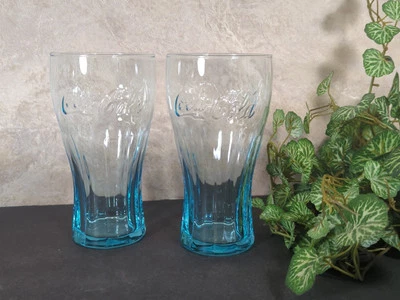 Set Of 2 Vintage Blue Coke Coca-Cola Pint Glass Soda Fountain Style  - Image 1 of 4