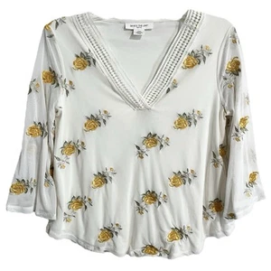 Boho Hippie Fairy Floral Embroidered Top M Petite Skyes The Limit Flare Sleeve - Picture 1 of 7