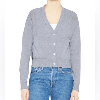 Cárdigan Suéter Theory Hanelee Botón Delantero Rayas Algodón Mujer XS Azul Marino/Blanco Foto 1 de 4