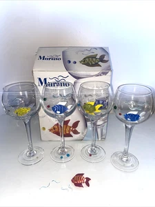 Juego de 4 copas de pescado de Murano genuinas de 16 onzas esenciales para el hogar con caja - Imagen 1 de 13