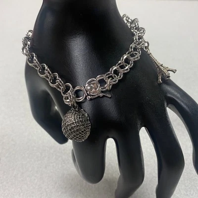 Vintage Sterling Silver Link Bracelet with Iconic Eiffel Tower Charm 8.25 Inch - Image 1 of 4