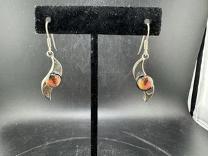 Pair Of Dichroic Drop Earrings S Shaped Sterling Silver Back 925 - Picture 1 of 7