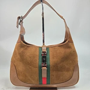 GUCCI Bolso de Hombro Marrón Hobo Línea Jerez Jackie Gamuza Cuero Bolso de Mano - Imagen 1 de 16