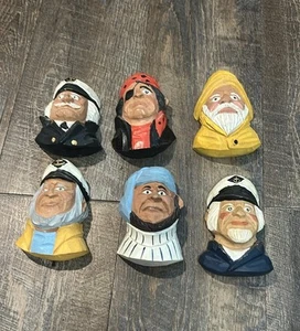 6er Set Vintage alte salzige Fischer Piraten handgeschnitzt Holz Maritim Volkskunst - Bild 1 von 10